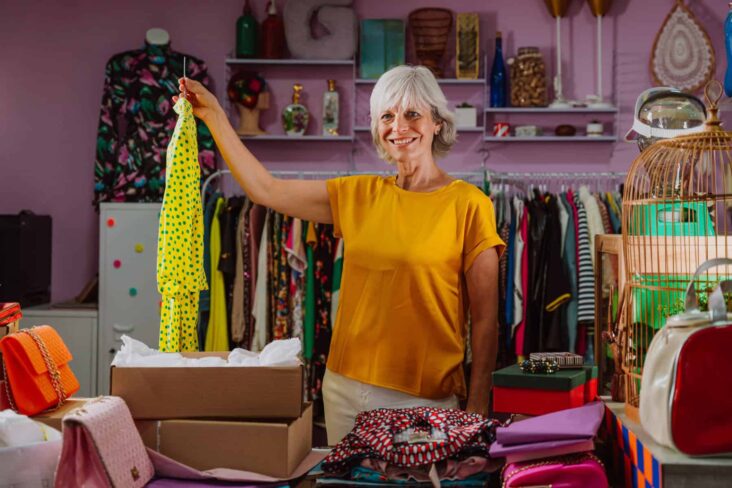 mulher vende roupa em segunda mão online