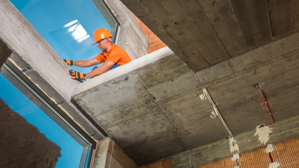 Trabalhador de construções numa casa em obras