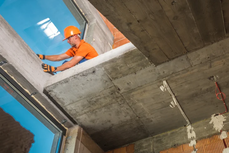 Trabalhador de construções numa casa em obras